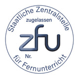 "Offizielles ZFU Siegel für zertifizierte Fernunterrichts- und E-Learning-Kurse, Garantie für staatlich geprüfte Qualität und Bildungsstandards."